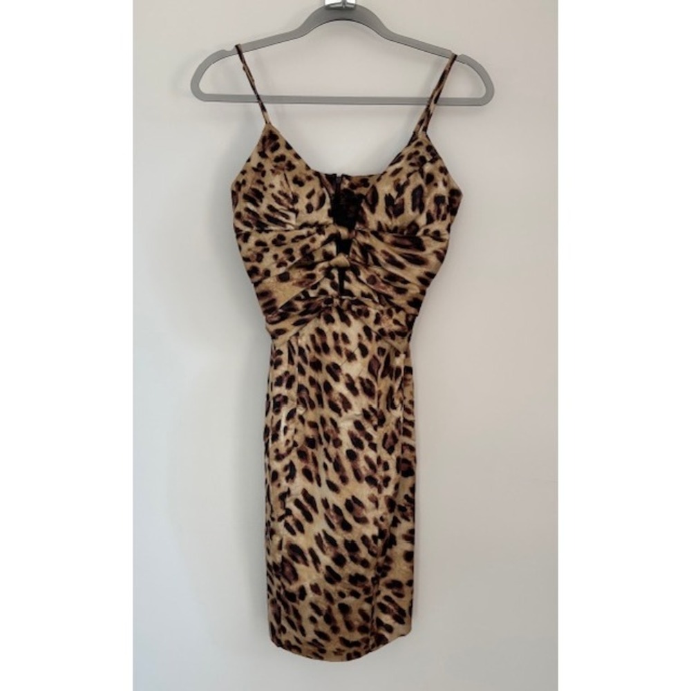 XOXO Leopard‎ Print Bodycon Mini Dress Brown Cheetah Spaghetti Strap Size 7/8